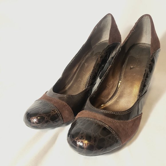 Vintage Early 2000s Y2K Franco Sarto Brown Round Toe Chunky Heel Pump Size 8.5M - Picture 2 of 11